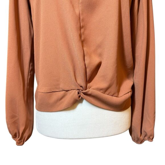Nine West Womens Blouse Small Spice Long Sleeve Round‎ Neck Twist Front Top - Picture 3 of 16